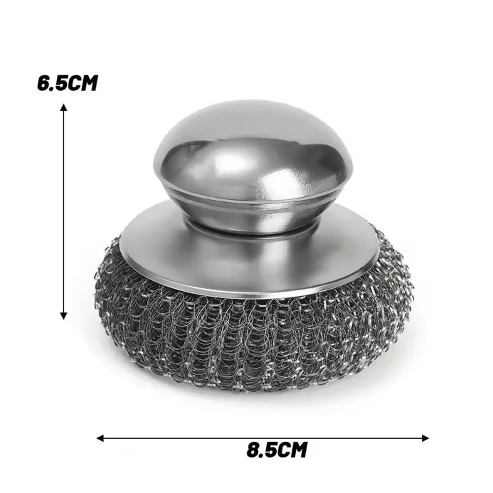 4pcs Steel Wool Scrubber with Replacement Wire Sponge Pads Set, Stainless Steel Scrubber with Handle for Scouring Stubborn Messes from Cast Iron, Pots, Pans, Grill, Stoves, Sink(2 Scrubber+2 Pads)