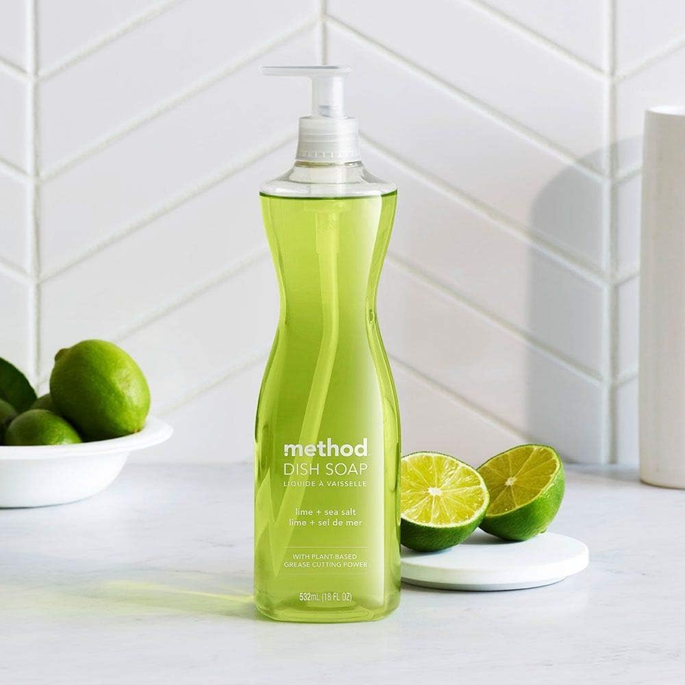 Method Gel Dish Soap, Lime + Sea Salt, Tough on Grease, 18 Fl Oz (Pack of 6)