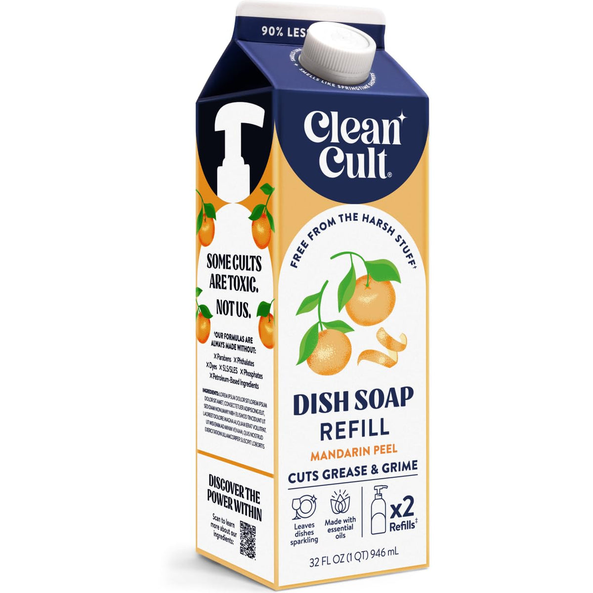 Cleancult Dish Soap Liquid Refill (32oz, 1 Pack) - Plant Based Cleaning Power - Dish Soap that Cuts Grease & Grime - Free of Harsh Chemicals - Uses 90% Less Plastic - Lemon Verbena