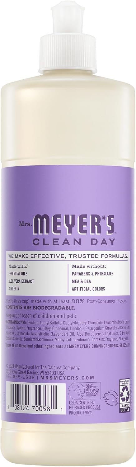 MRS. MEYER'S CLEAN DAY Liquid Dish Soap, Lilac, 16 fl oz, 3 Pack