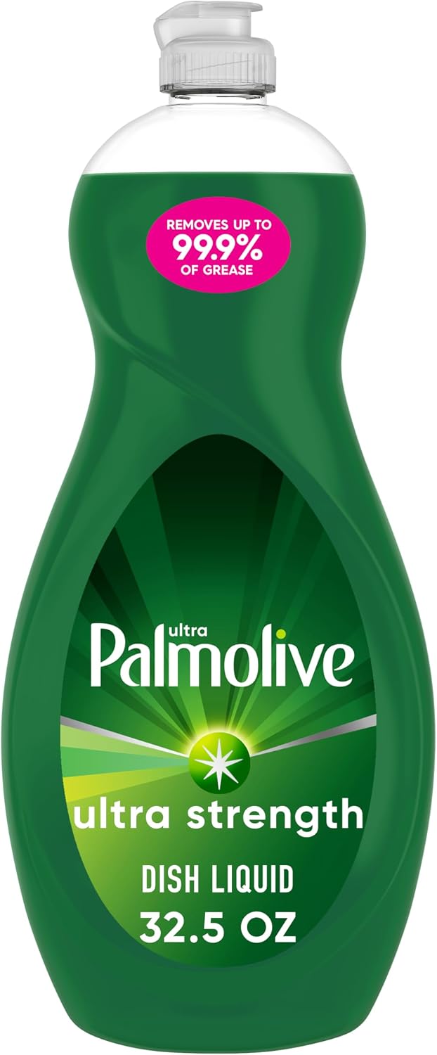 Palmolive Ultra Strength Liquid Dish Soap, Cuts Grease and Grime, No Soaking Needed, Powerful on Plastics, Dishwashing Liquid, 32.5 fl oz Bottle