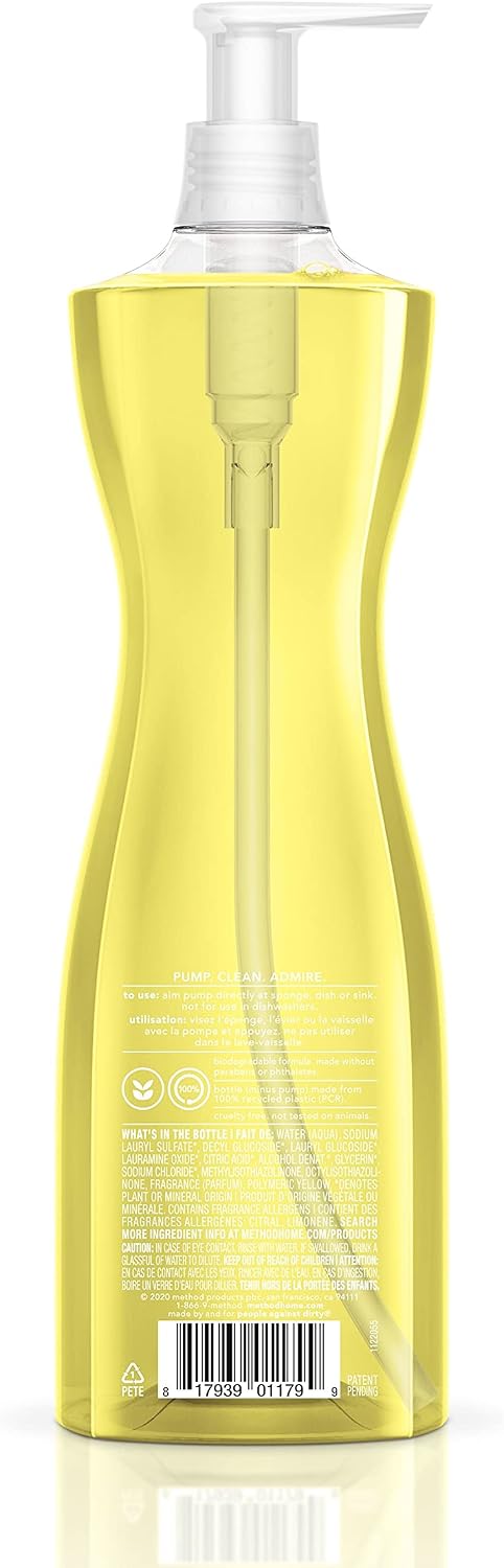 Method Gel Dish Soap Liquid, Lemon Mint, Tough on Grease, 18 Fl Oz (Pack of 6