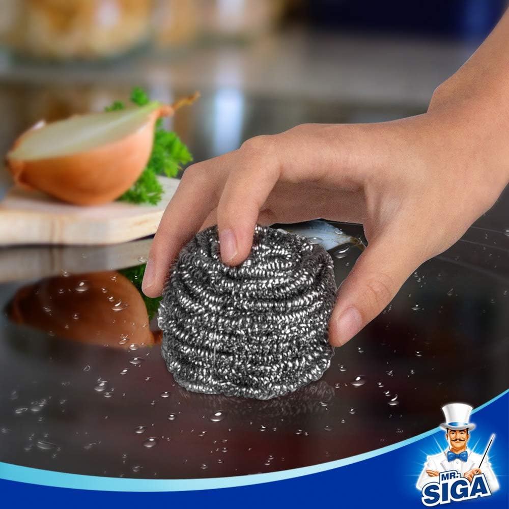 MR.SIGA Stainless Steel Scourer, Steel Wool Scrubbers, Pack of 6