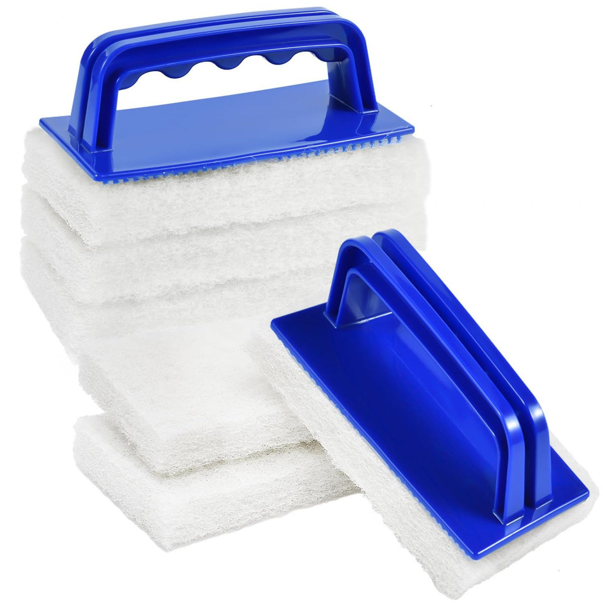 YoleShy Handled Scrubber Set, Non-Scratch Bathroom Scrubbing Pads, Bathtub Scrubber with Handle, Reusable Cleaning Sponge for Shower Tile, Bathtube, Sink, Spas Tubs & Swimming Pool Step