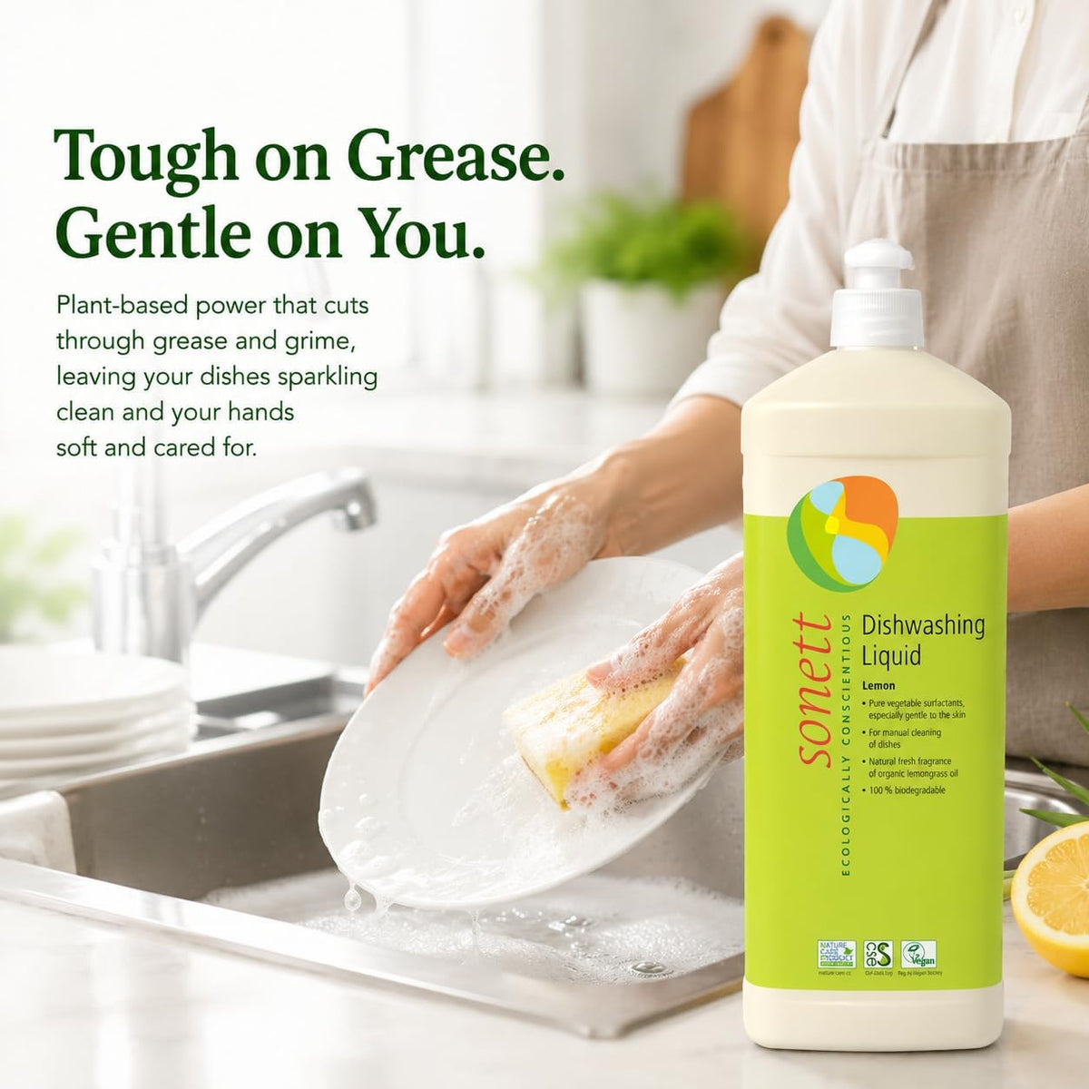 Sonett Organic Dishwashing Liquid Organic 100% Biodegradable Lemon, 34 Fl.Oz (1 Count)