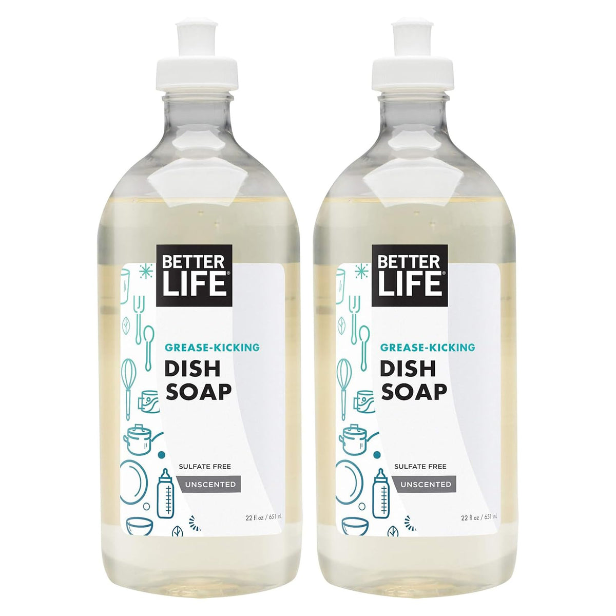 Better Life Dish Soap - Liquid Dishwashing Soap with Vitamin E and Aloe for Home & Kitchen Sink - No Gloves Required Kitchen Soap for Sensitive Skin - 22oz (Pack of 2) Lemon Mint