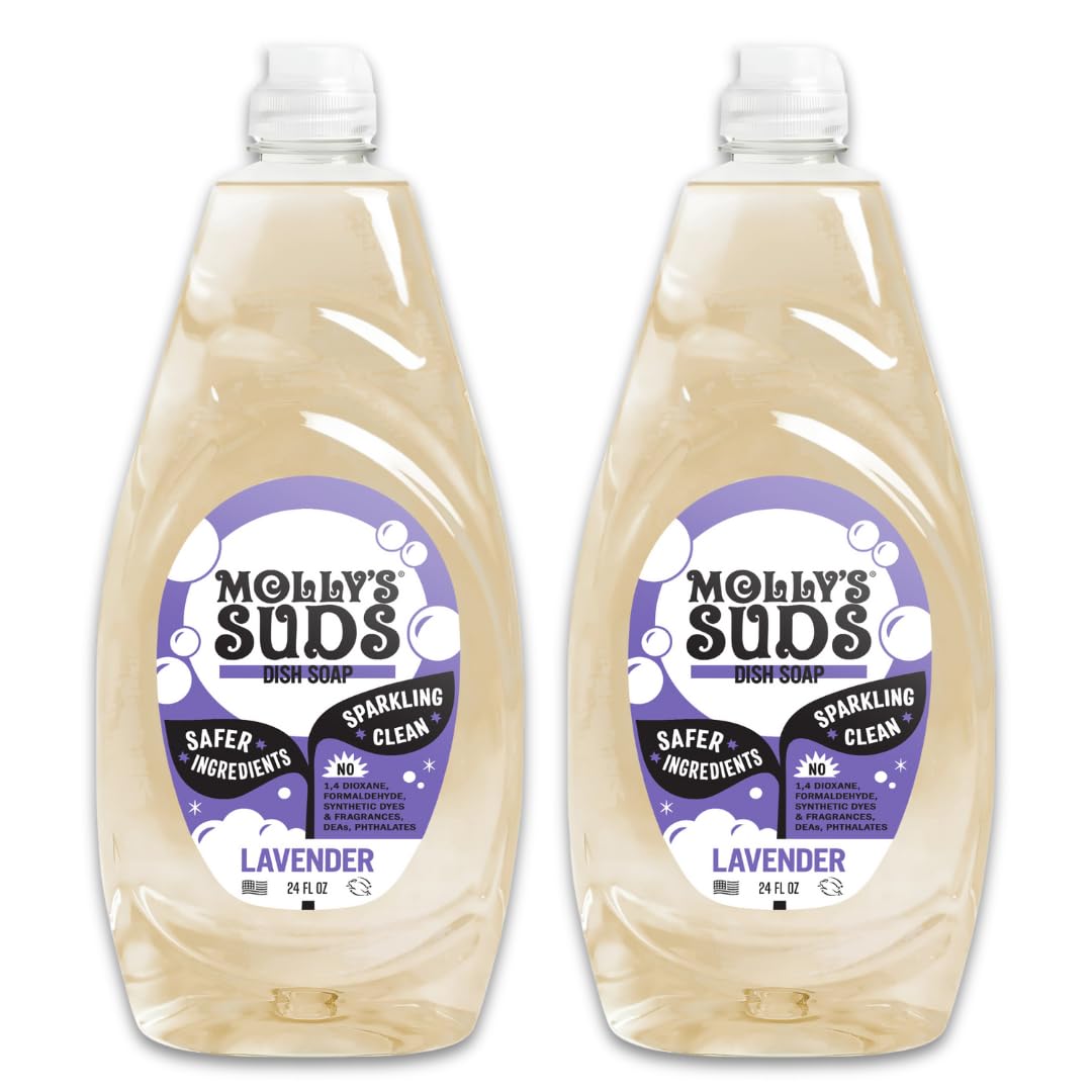 Molly's Suds Liquid Dish Soap | Clean, Simple Ingredients | Extra Scrubbing Power | Unscented, 24 oz - 2 Pack