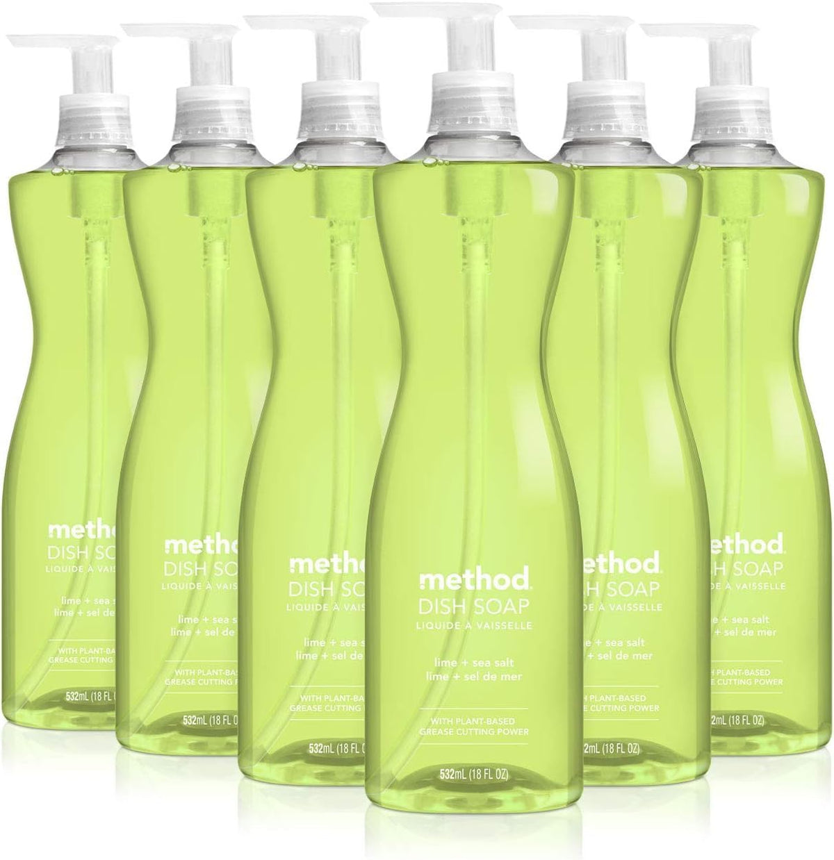 Method Gel Dish Soap, Lime + Sea Salt, Tough on Grease, 18 Fl Oz (Pack of 6)