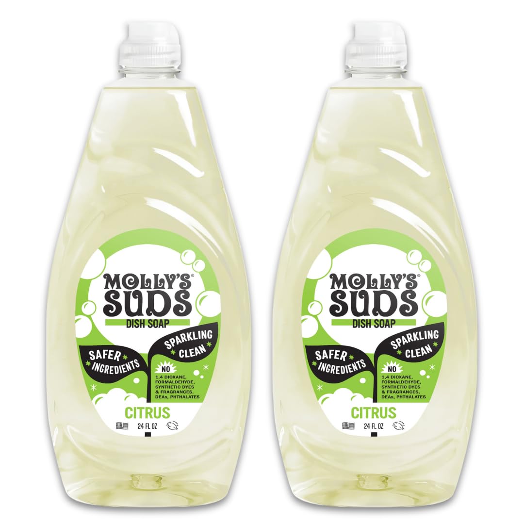 Molly's Suds Liquid Dish Soap | Clean, Simple Ingredients | Extra Scrubbing Power | Citrus Scent, 24 oz - 2 Pack