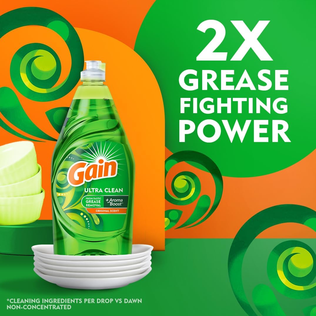 Gain Ultra Liquid Dish Soap, Dishwashing Liquid, Grease Removal, Original Scent, 38 Fl Oz (Pack of 1)