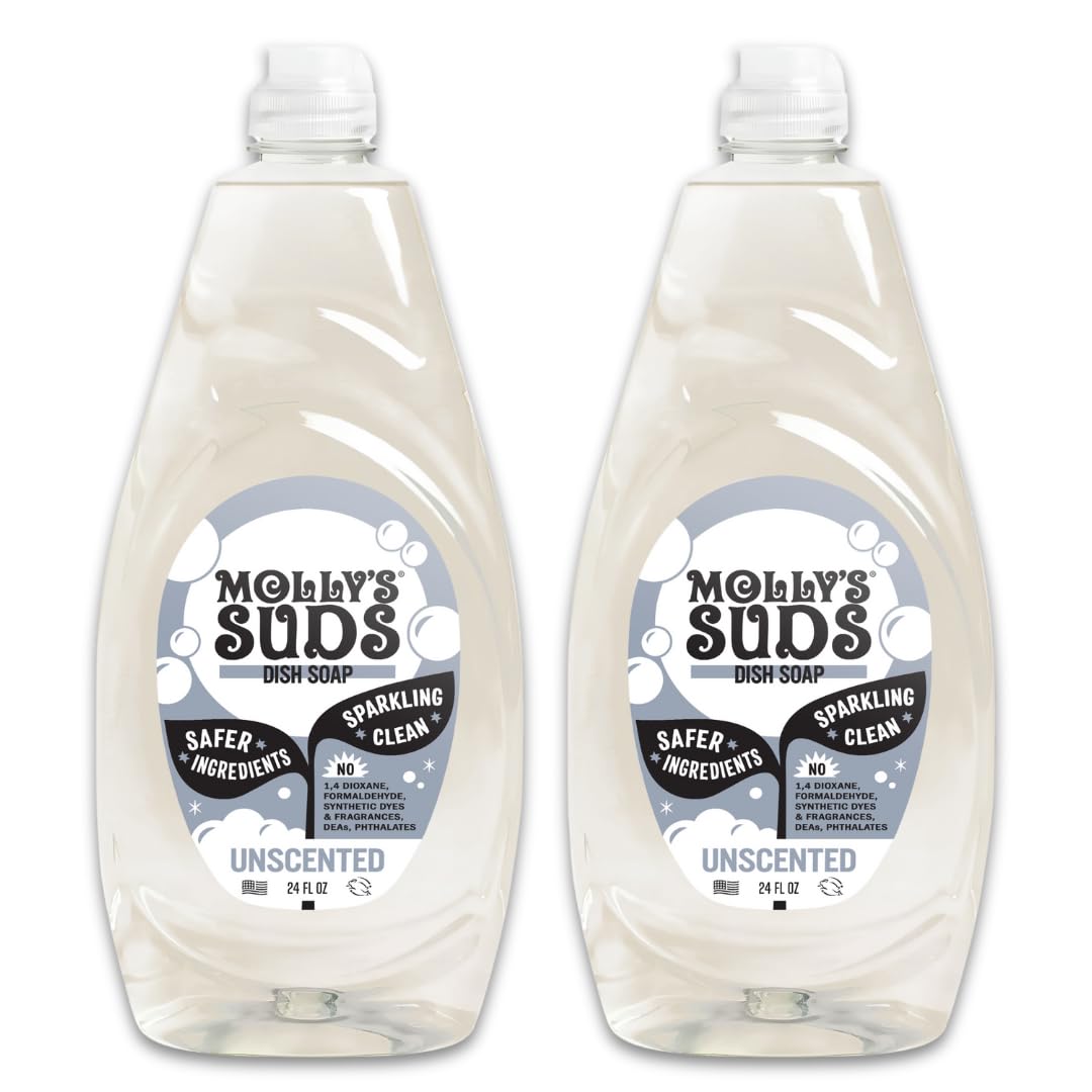 Molly's Suds Liquid Dish Soap | Clean, Simple Ingredients | Extra Scrubbing Power | Citrus Scent, 24 oz - 2 Pack