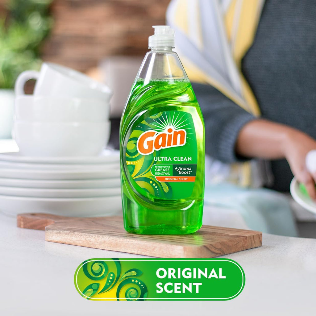 Gain Ultra Liquid Dish Soap, Dishwashing Liquid, Grease Removal, Original Scent, 38 Fl Oz (Pack of 1)