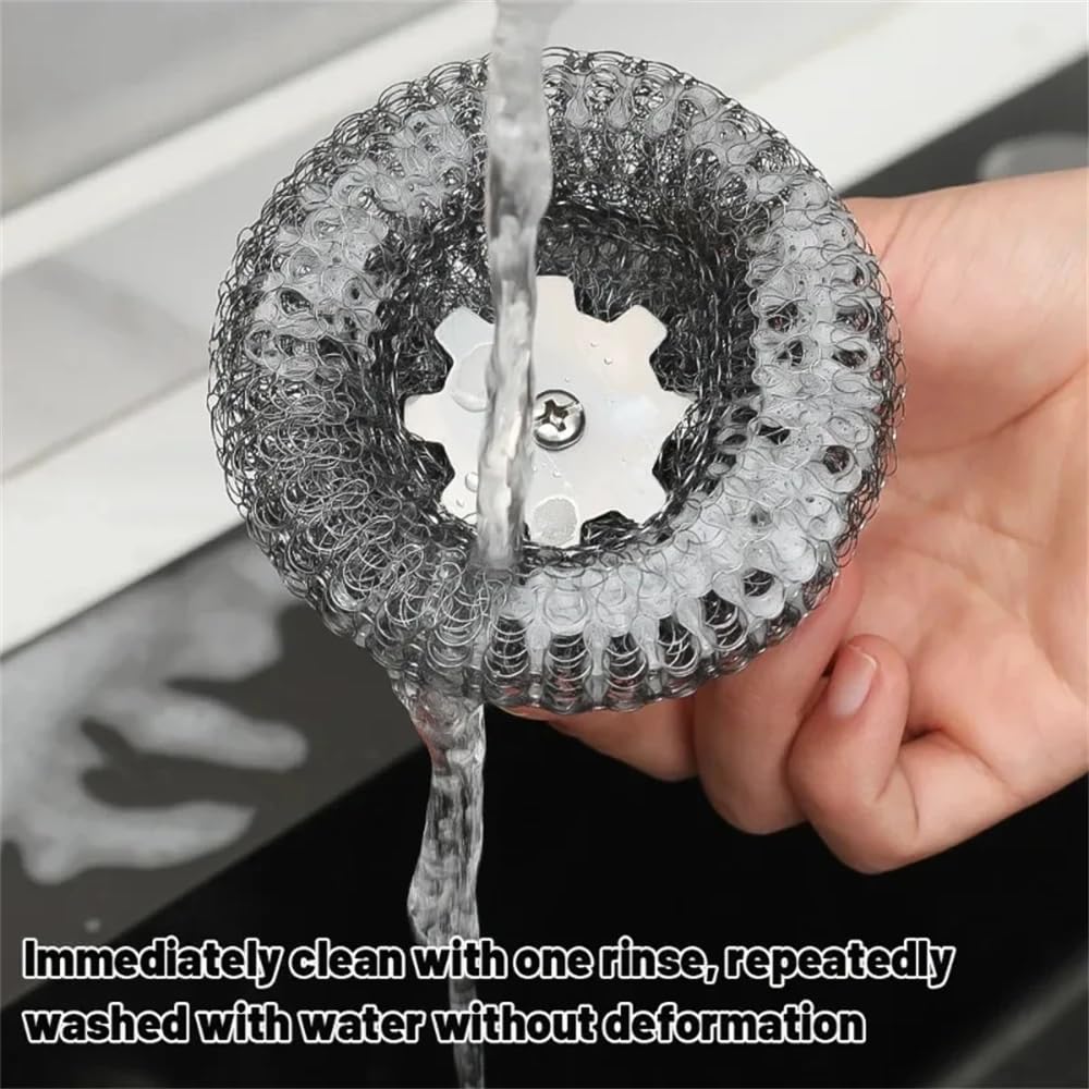 4pcs Steel Wool Scrubber with Replacement Wire Sponge Pads Set, Stainless Steel Scrubber with Handle for Scouring Stubborn Messes from Cast Iron, Pots, Pans, Grill, Stoves, Sink(2 Scrubber+2 Pads)