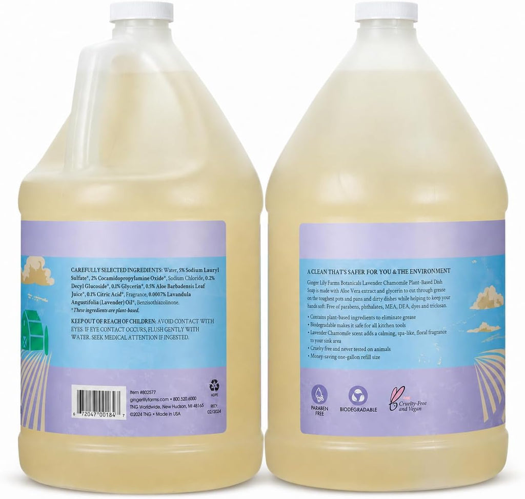 Ginger Lily Farms Botanicals Liquid Dish Soap, 128oz, Lavender Chamomile