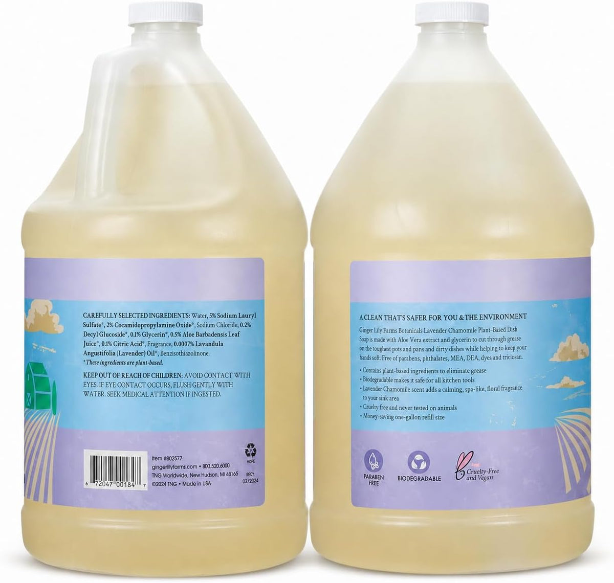 Ginger Lily Farms Botanicals Liquid Dish Soap, 128oz, Lavender Chamomile