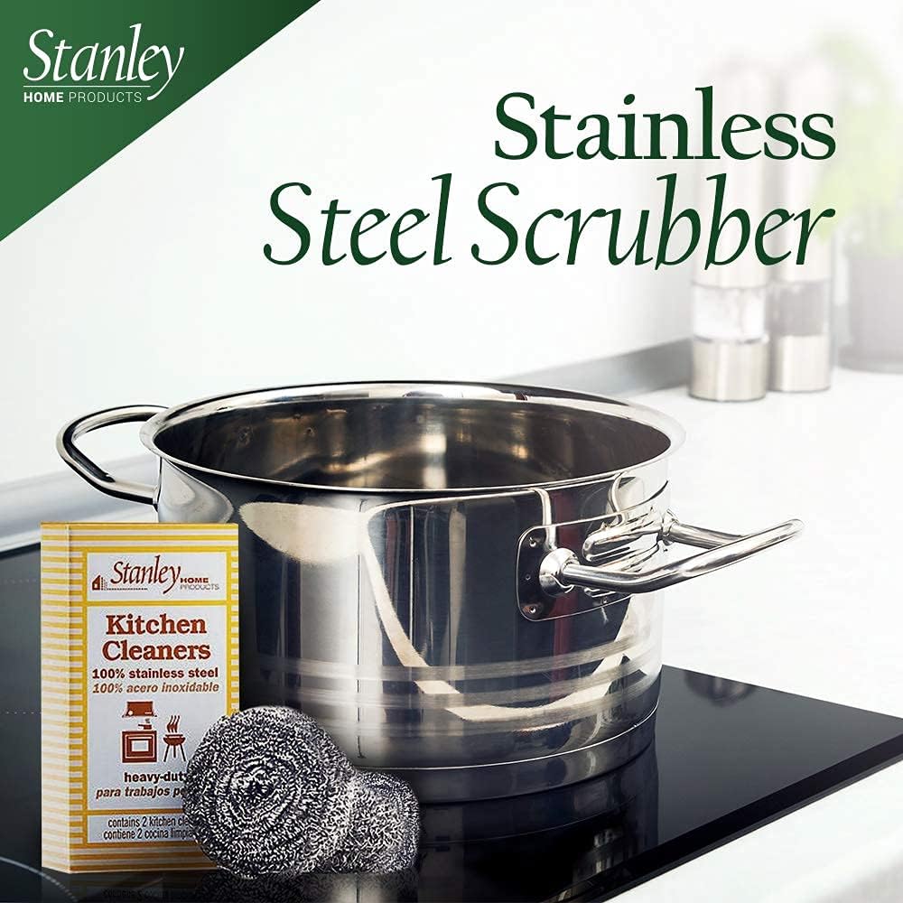 Stanley Home Products Stainless Steel Scrubbers – Rust Resistant Sponge for Pots, Pans, Grills, Ovens, Sinks and Tools – Metal Scrubbers for Kitchen & Garage Cleaning (1 Pack - 2 Count)