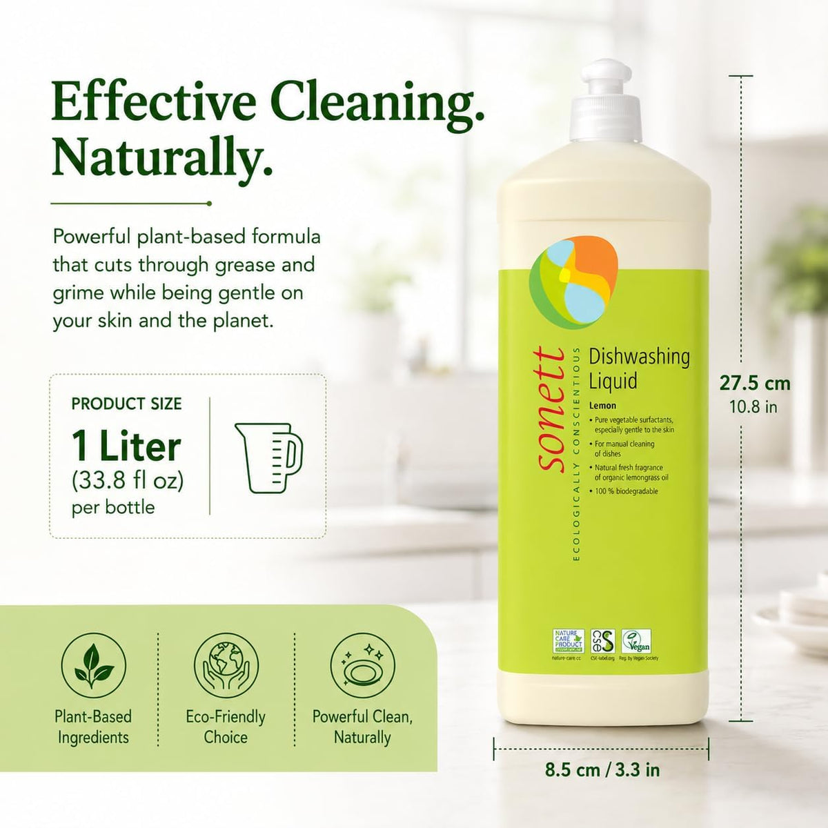 Sonett Organic Dishwashing Liquid Organic 100% Biodegradable Lemon, 34 Fl.Oz (1 Count)