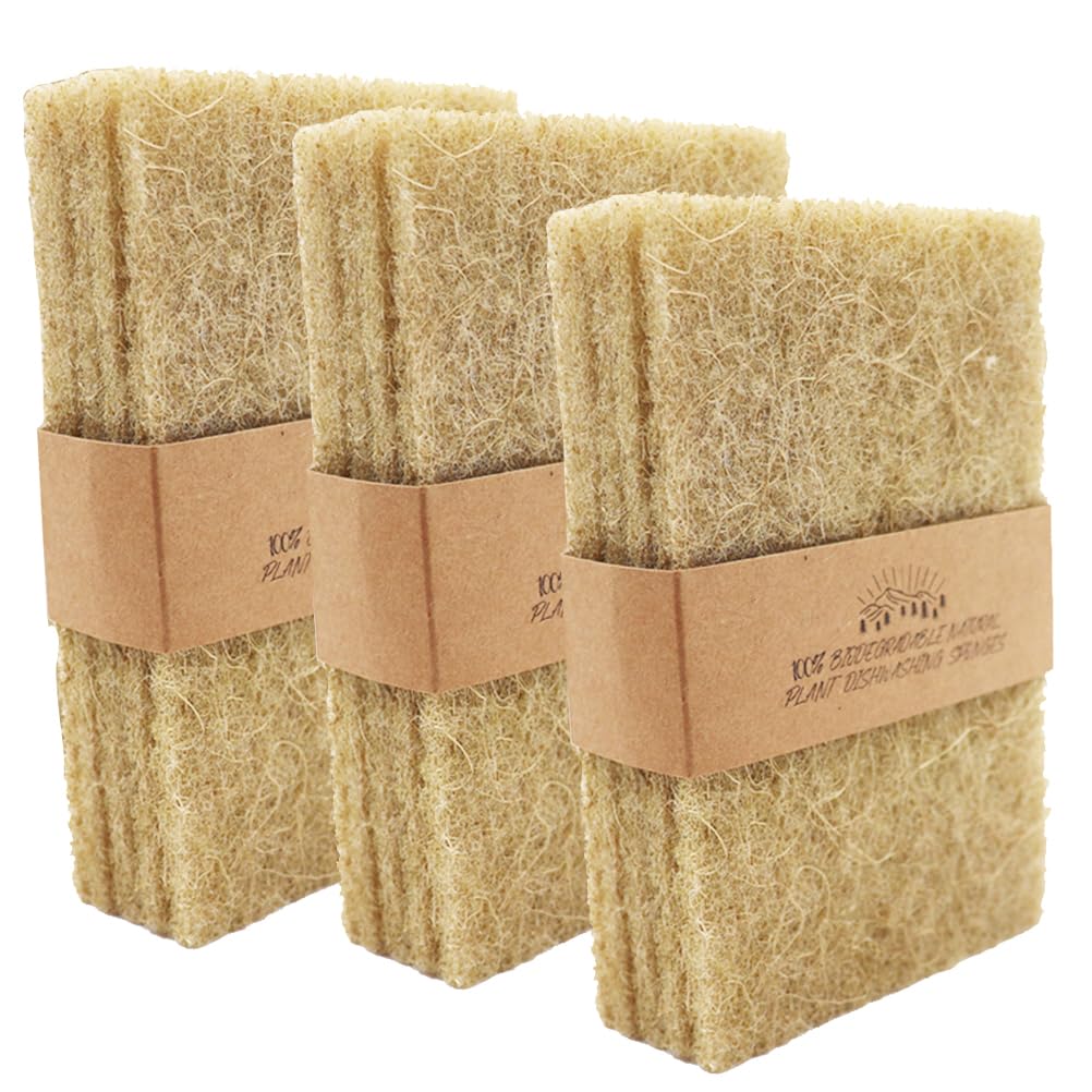 Natural Scouring Pads 10 Pack- Dish Scrubber Non-Scratch Sisal Cleaning Scrub Pads, Eco-Friendly Glass Coconut Fiber Kitchen Scrubbers for Pans and Pots, Compostable, Biodegradable (10 Pack)