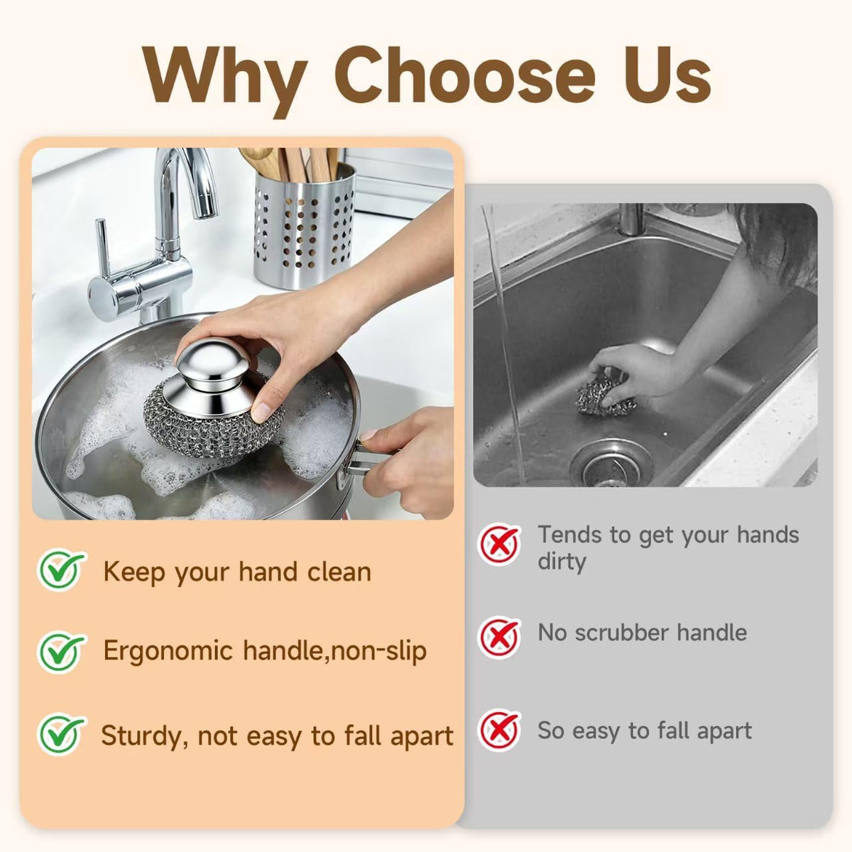 5Pcs Steel Wool Scrubber for Pots Pans Heavy Duty Cleaner-Stainless Steel