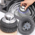 4pcs Steel Wool Scrubber with Replacement Wire Sponge Pads Set, Stainless Steel Scrubber with Handle for Scouring Stubborn Messes from Cast Iron, Pots, Pans, Grill, Stoves, Sink(2 Scrubber+2 Pads)