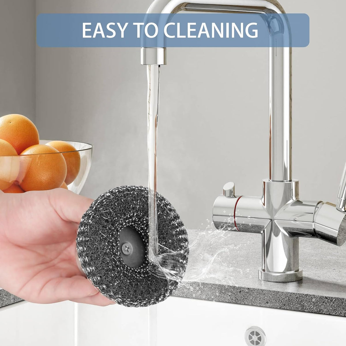 4Pcs Steel Wool Scrubber Set, Stainless Steel Scrubber with Stainless Steel Handle, for Cleaning Dishes, Cast Iron, Stock Pots, Pans, Griddles, Grills