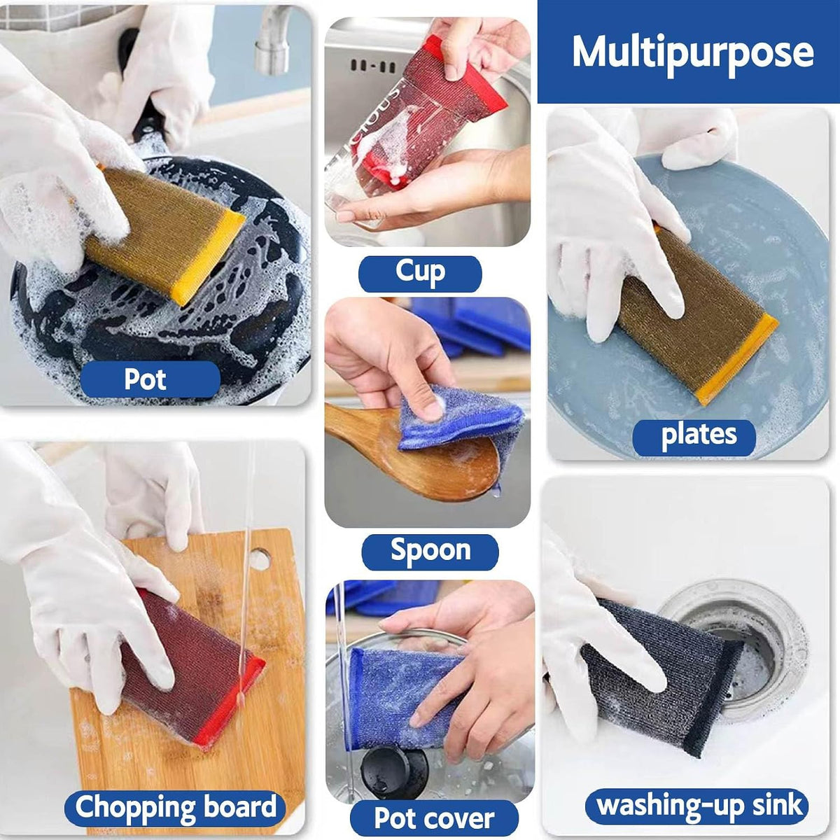 Kitchen Sponges for Dishes - Steel Wool Scrubber Sponges for Kitchen Heavy Duty Non-Scratch Scrubbing Cleaner (6 Pack)