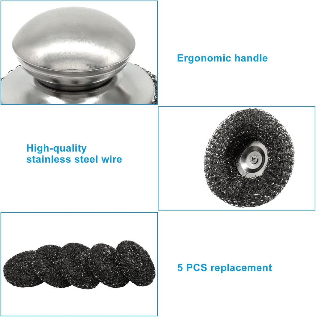 Steel Wool Scrubber with Replacement Wire Pads Set