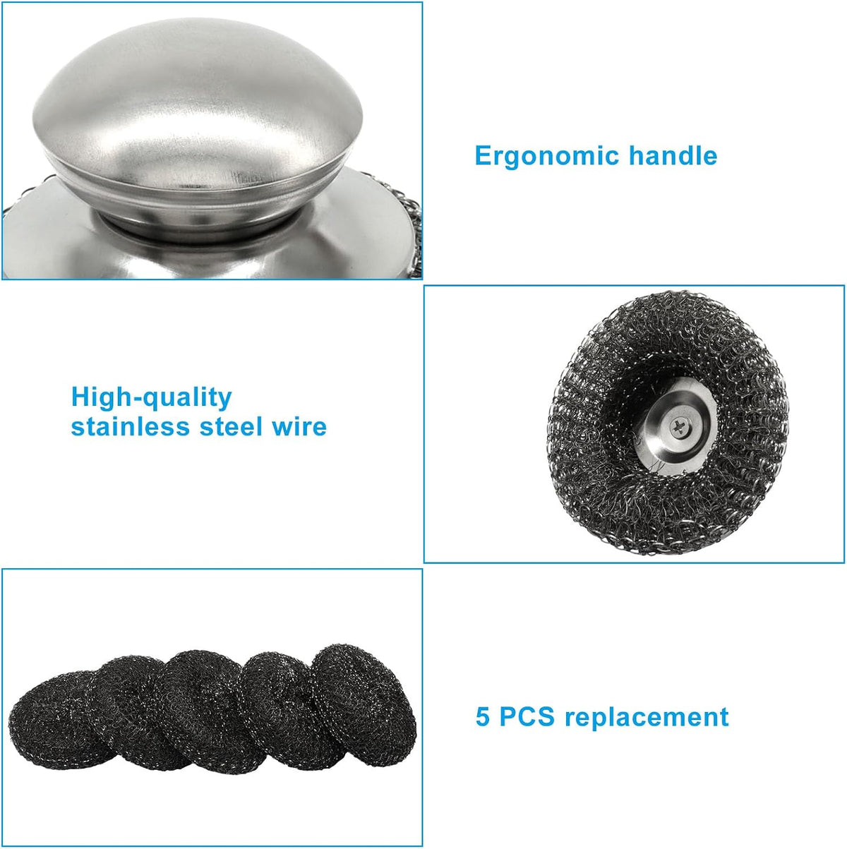 Steel Wool Scrubber with Replacement Wire Pads Set