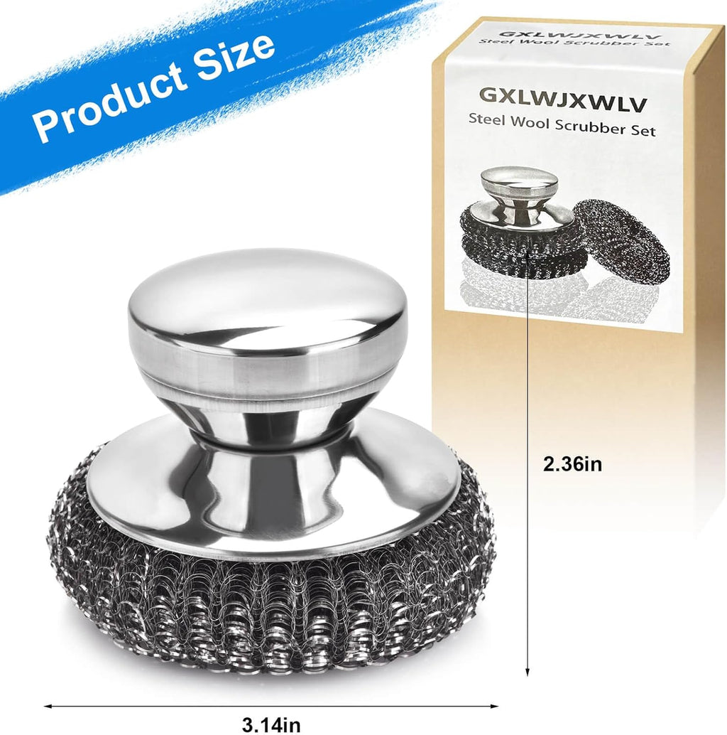 7PCS Steel Wool Scrubber Pads with 1PCS Handle