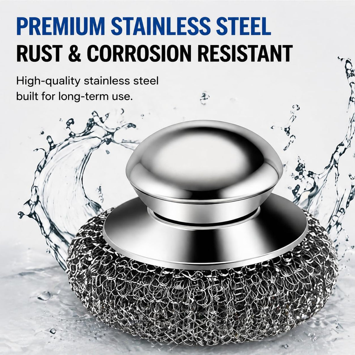 Steel Wool Scrubber, 10-Pack Stainless Steel Scrubber Pads with Handle - The Ultimate Scouring Solution for Rust, Stubborn Messes on Cookware, Grill, Oven & Kitchen Sinks