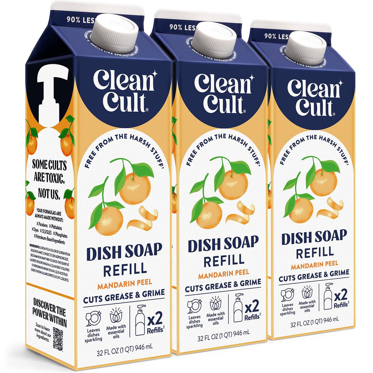 Cleancult Dish Soap Liquid Refill (32oz, 1 Pack) - Plant Based Cleaning Power - Dish Soap that Cuts Grease & Grime - Free of Harsh Chemicals - Uses 90% Less Plastic - Lemon Verbena