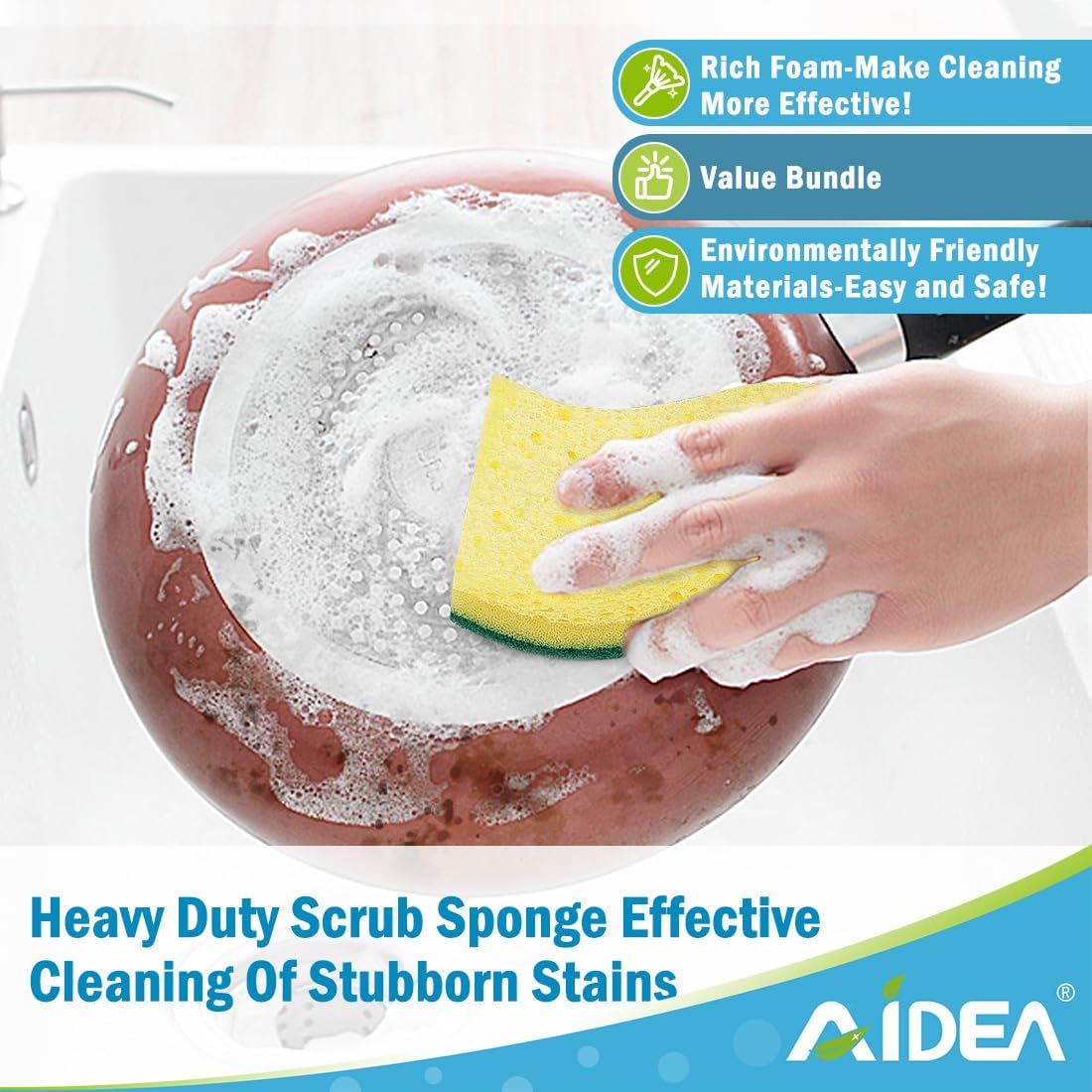 AIDEA Sponges Kitchen, 6Count, Heavy-Duty Scrub Sponges, Sponge for Dishes