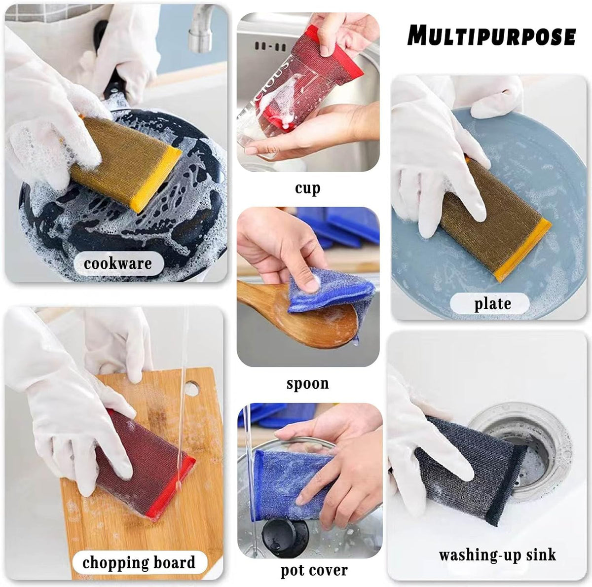Steel Wool Scrubber Kitchen Sponges - 6 Pack Kitchen Dish Sponges Scrubbers, Non-Scratch Microfiber sponges for Cleaning, Pots and Pans Scrub Sponge
