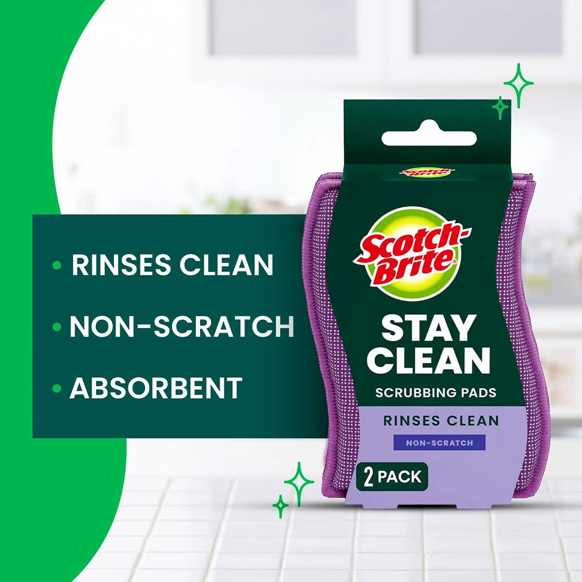 Scotch-Brite Clean & Rinse Non-Scratch Scrub Sponges – Dual-Sided Scrubber with Cloth Side for Wiping, Rinses Clean – 8 Sponges (4 Packs of 2) for Dishes, Countertops, Appliances & More