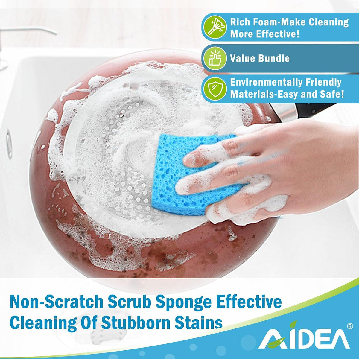 AIDEA Sponges Kitchen-6Count, Non Scratch Scrub Sponge, Dish Sponges