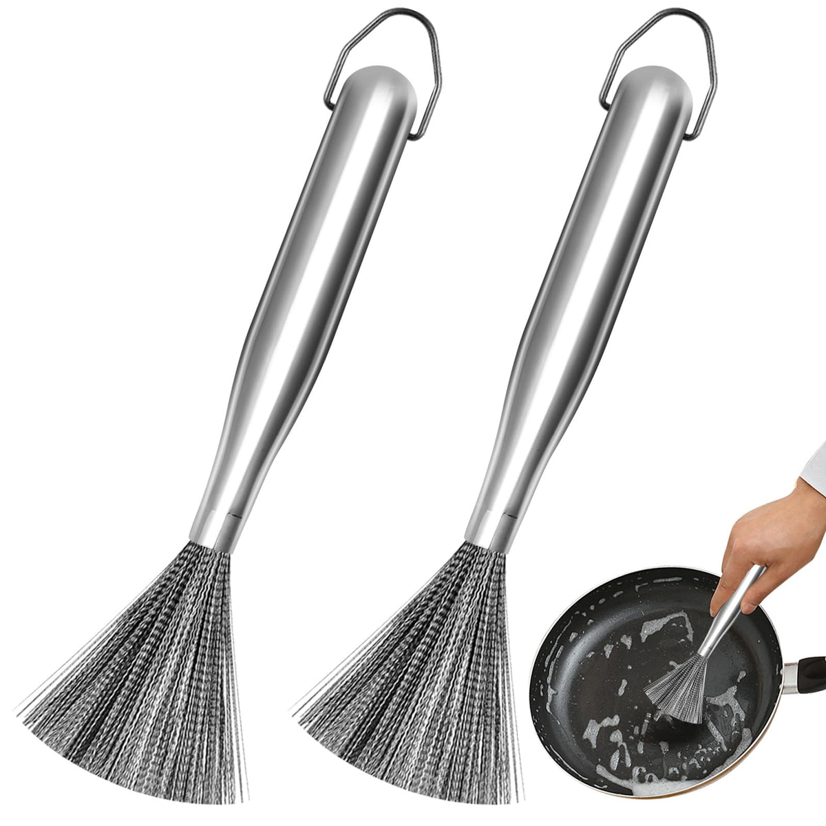 Stainless Steel Wool Scrubber with 2 Replacement Pads - Clean Metal Pans, Pots, Grills & More