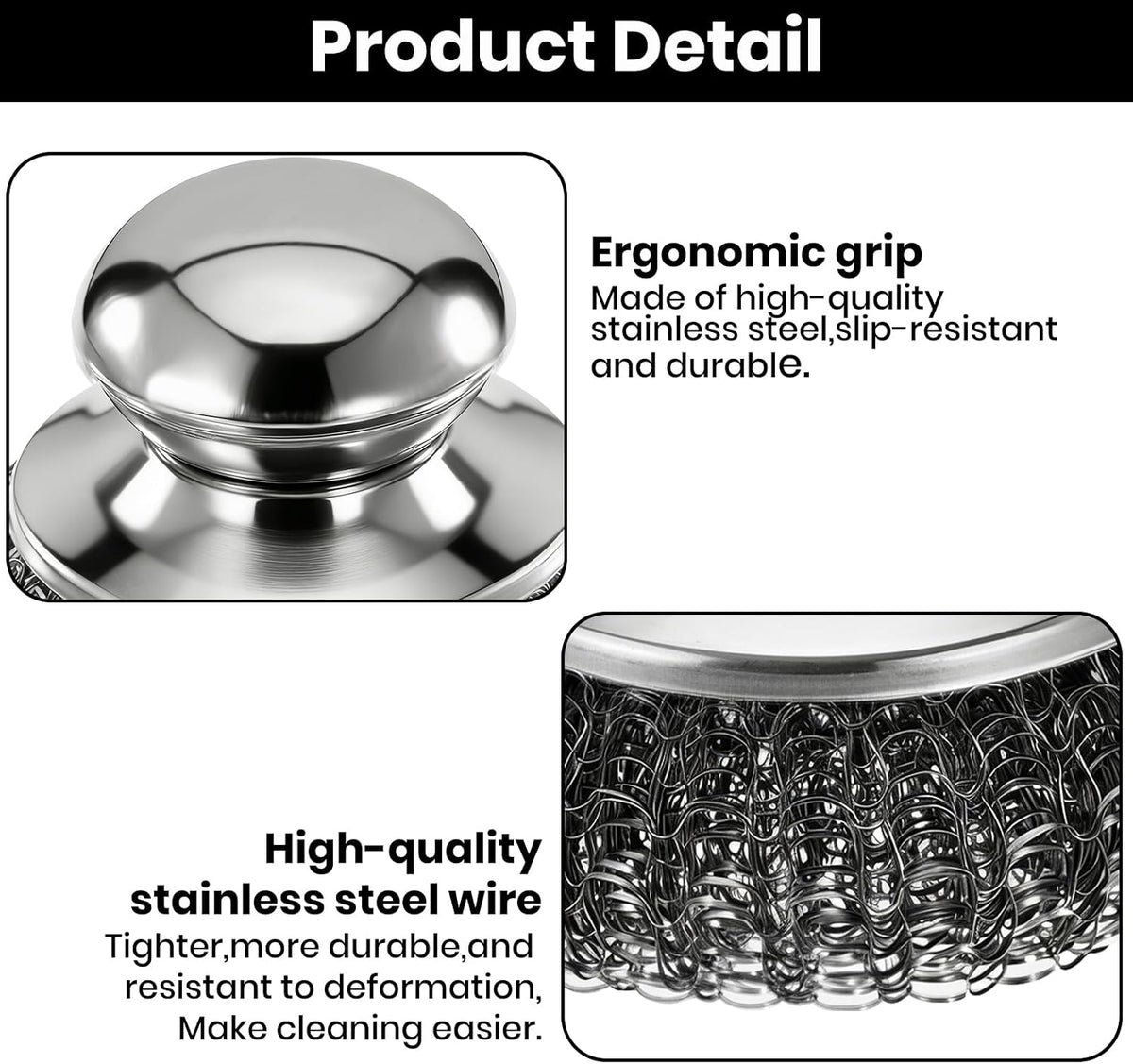 12PCS Steel Wool Scrubber，Steel Wool Pads with 2Pcs Handle,Stainless Steel Scrubber for Cast Iron Scrubber and Pot Scrubber for Kitchen Cast Iron, Kitchen Pots, Pans, Grill, Stoves, Sink