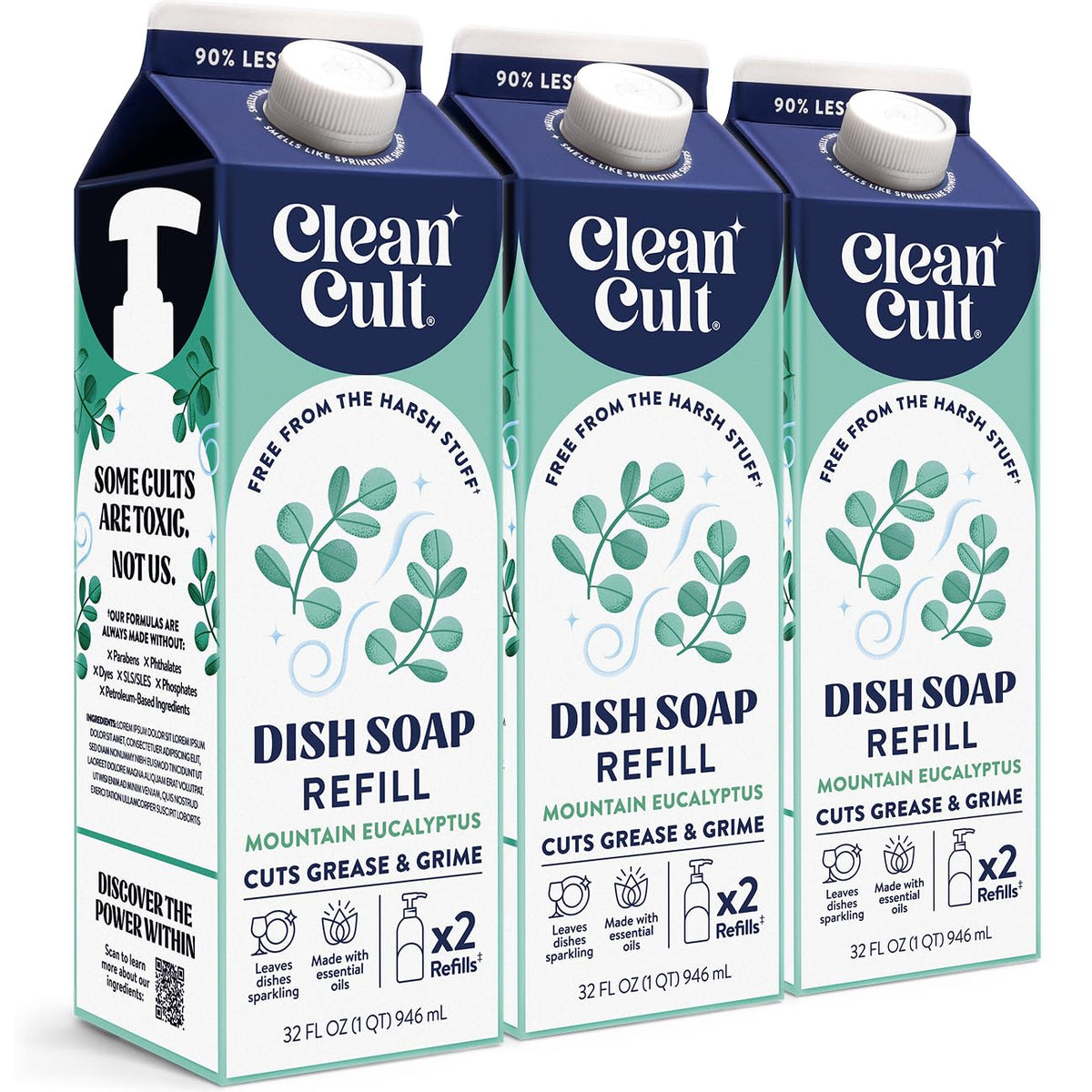Cleancult Dish Soap Liquid Refill (32oz, 1 Pack) - Plant Based Cleaning Power - Dish Soap that Cuts Grease & Grime - Free of Harsh Chemicals - Uses 90% Less Plastic - Lemon Verbena