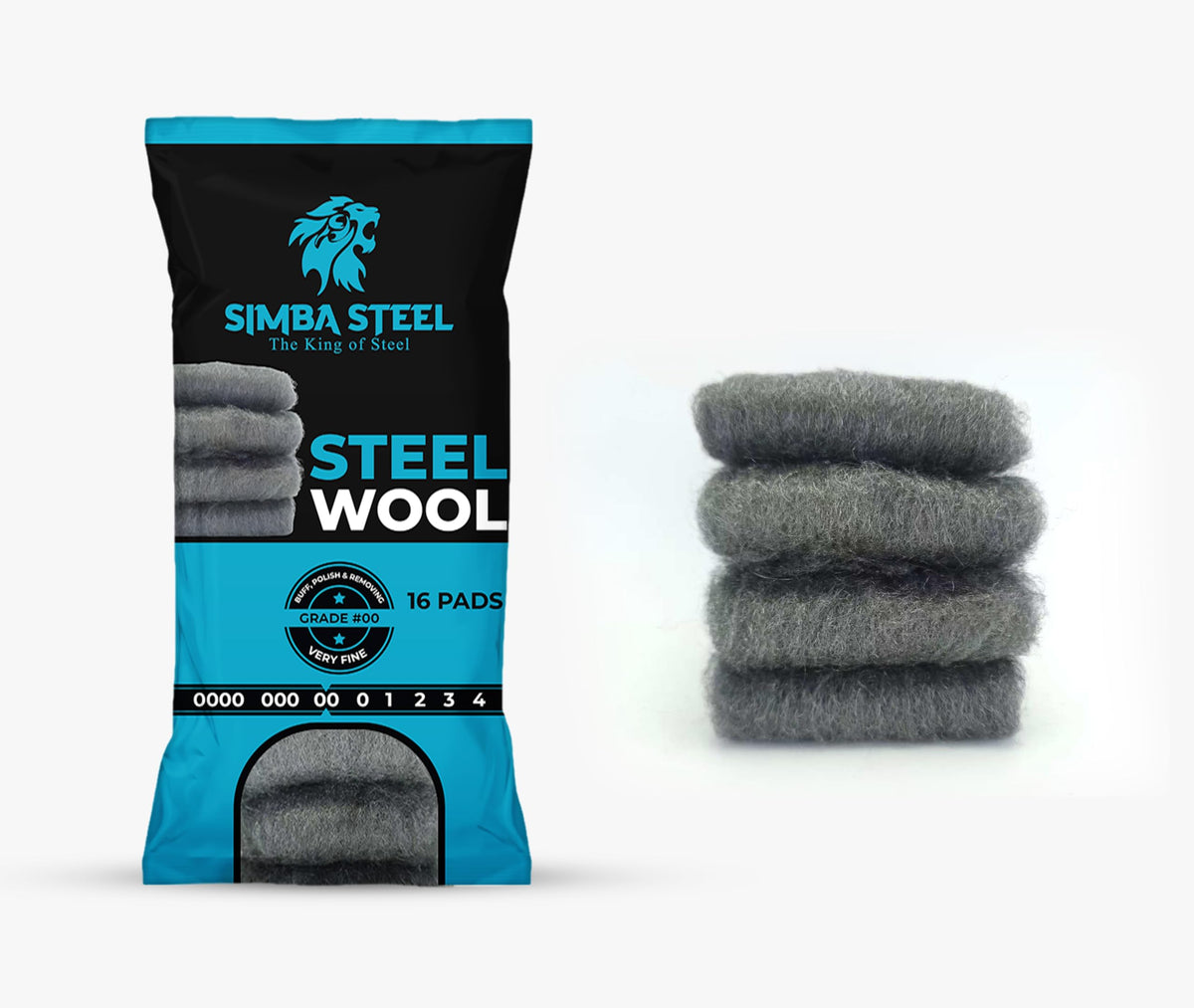 Steel Wool Grade 0000 - Finest Grade - 16 Steel Wool Pads – Steel Wool Scrubber for Cleaning & Rust Removal, Glass & Wood Buffing, Steel Scratch Remover, Mice & Rodents