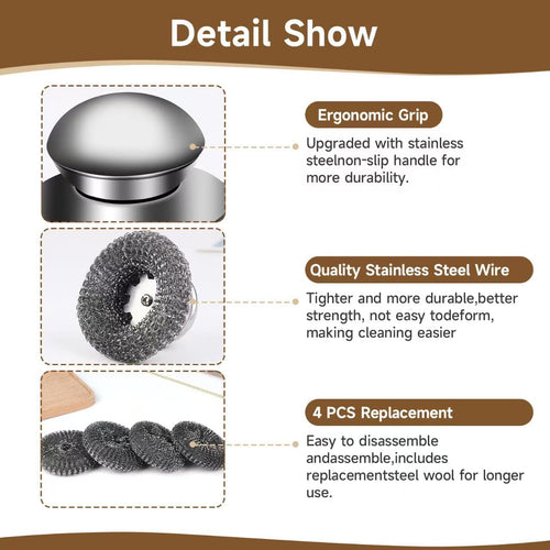 5Pcs Steel Wool Scrubber for Pots Pans Heavy Duty Cleaner-Stainless Steel