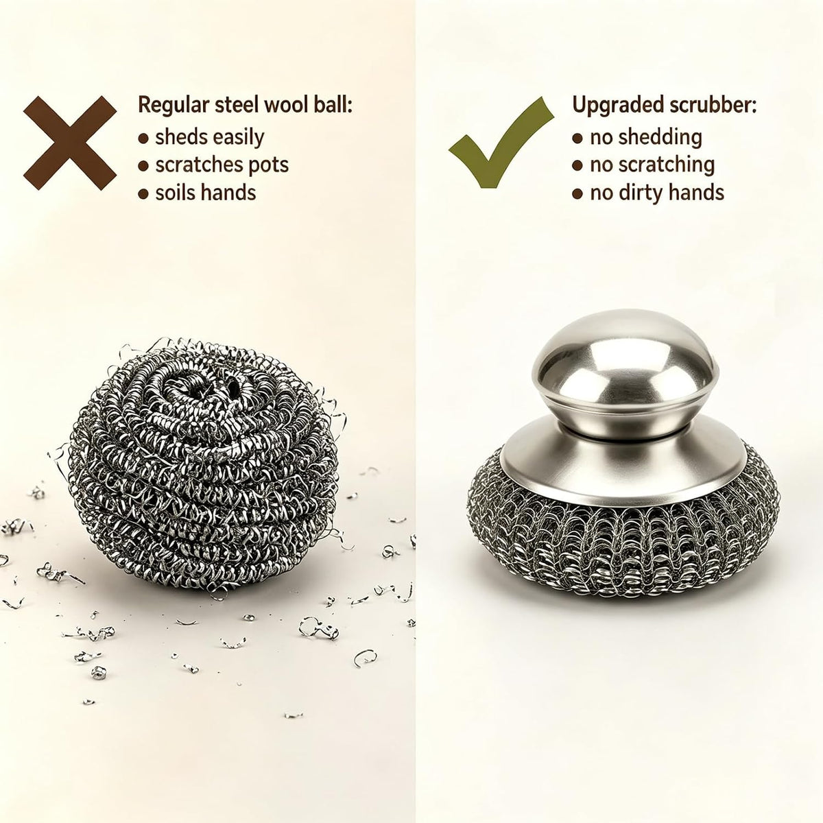 Steel Wool Scrubber, Stainless Steel Scrubber Set-1PCS Dishe Scrubber with Handle with 4PCS Replacement Steel Wool Pads, for Cleaning Dishes, Stoves, Pots and Pans, Grill, Wash Sink, Kitchen