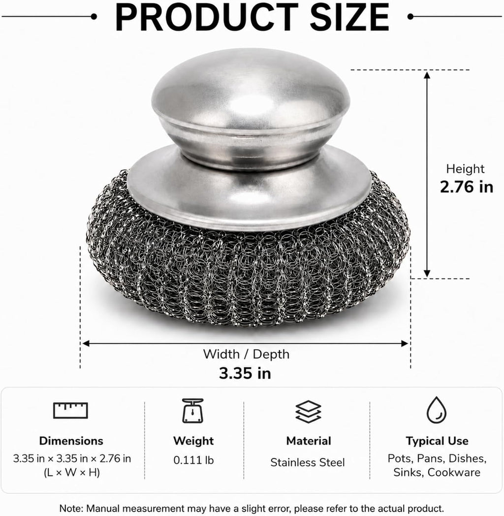 HiramWare Steel Wool Scrubbers with Stainless Steel Handle, 5 Pads