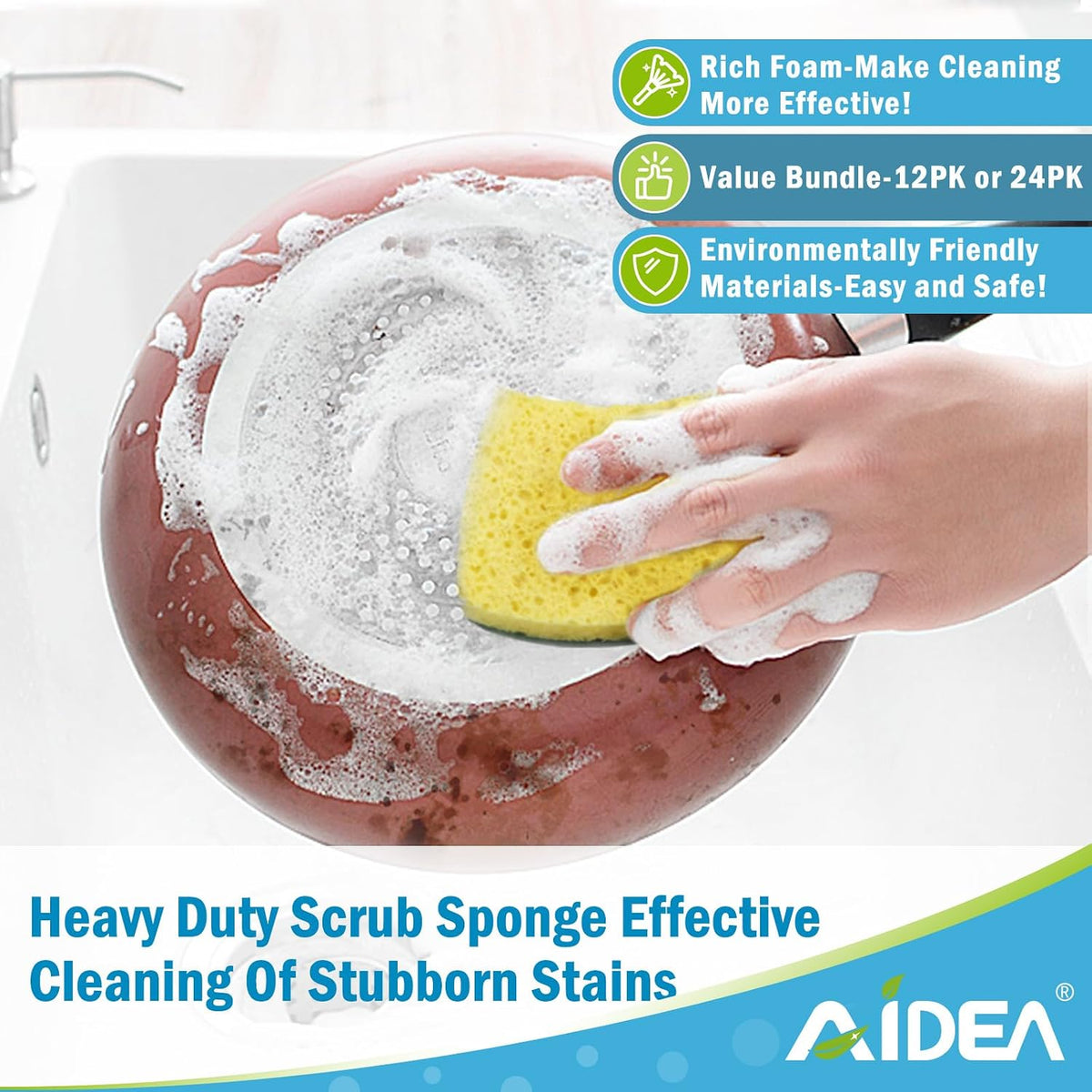 AIDEA Sponges Kitchen, Heavy Duty Scrub Sponge-24Count, Sponges for Dishes