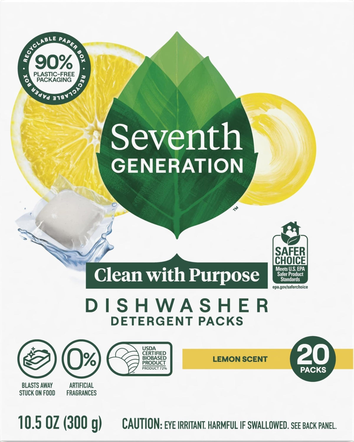 Seventh Generation Dishwasher Detergent Packs, Free & Clear, 45 Count, Pack of 2, Plant Powered Cleaning, Fights Greasy Reside & Stuck-On Food For Sparkling Dishes, Fragrance-Free & Septic Safe