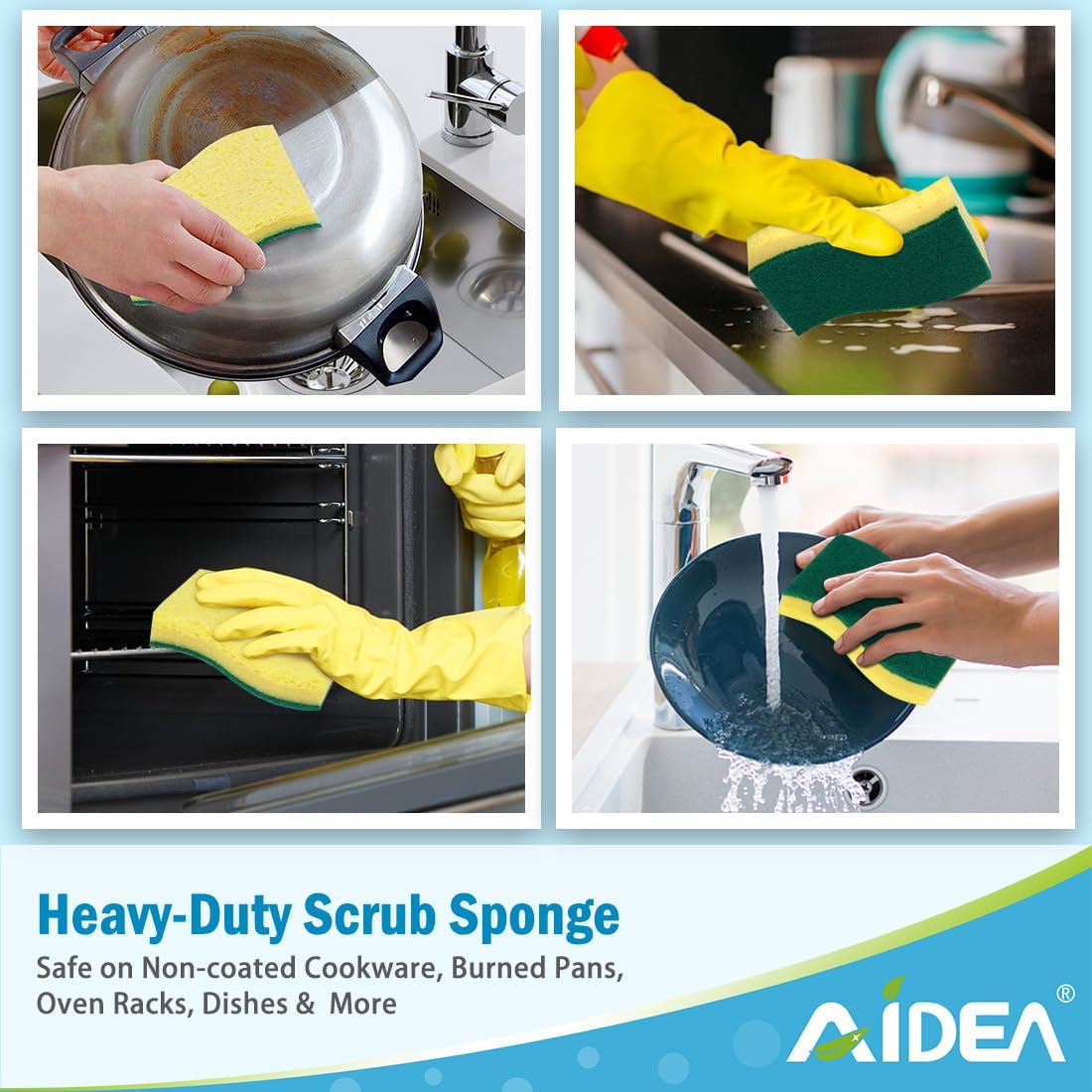AIDEA Sponges Kitchen, 6Count, Heavy-Duty Scrub Sponges, Sponge for Dishes