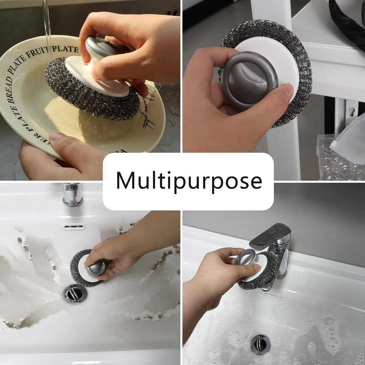 2 Pack Stainless Steel Wool Scrubber, Scrubbing Scouring Pad, Steel Wool Scrubber for Kitchens, Bathroom and Kitchen Pots, Pans, Sink(Grey)