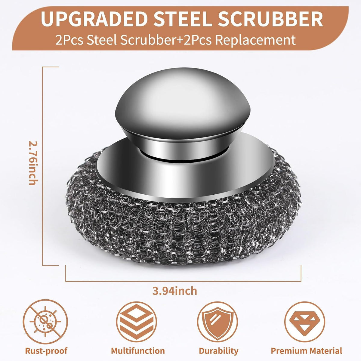 4pcs Steel Wool Scrubber with Replacement Wire Sponge Pads, Steel Scrubber