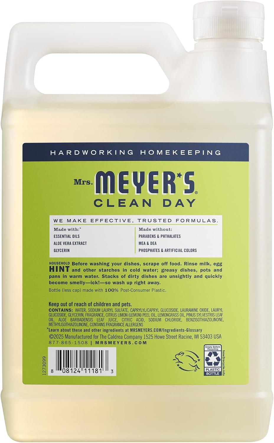 Mrs. Meyer's Clean Day, Liquid Dish Soap Refill, Lemon Verbena, 48 Fl Oz