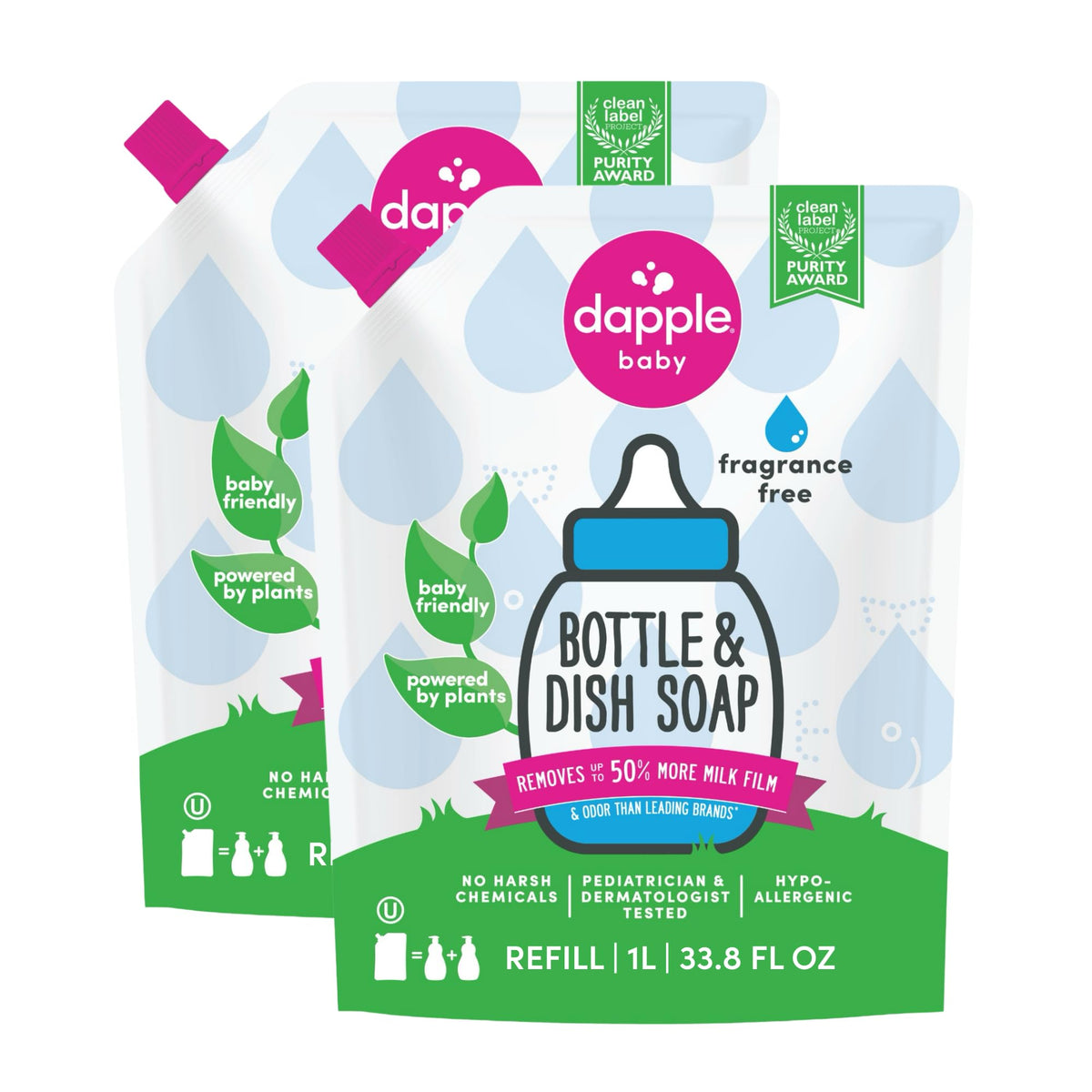 Dapple Baby - Fragrance Free Bottle & Dish Soap - 16.9 fl oz (3 Pack)