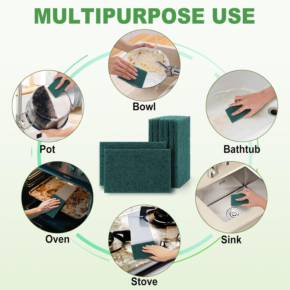 200 Pack Green Scrubbing Pads, Heavy Duty Scouring Pads,Dish Scrubber Reusable for Cleaning, Multipurpose Scrub Pads for Household Kitchen Dishes Pots Pans & Metal Grill- 4.3 x 2.75 x 0.3 Inches